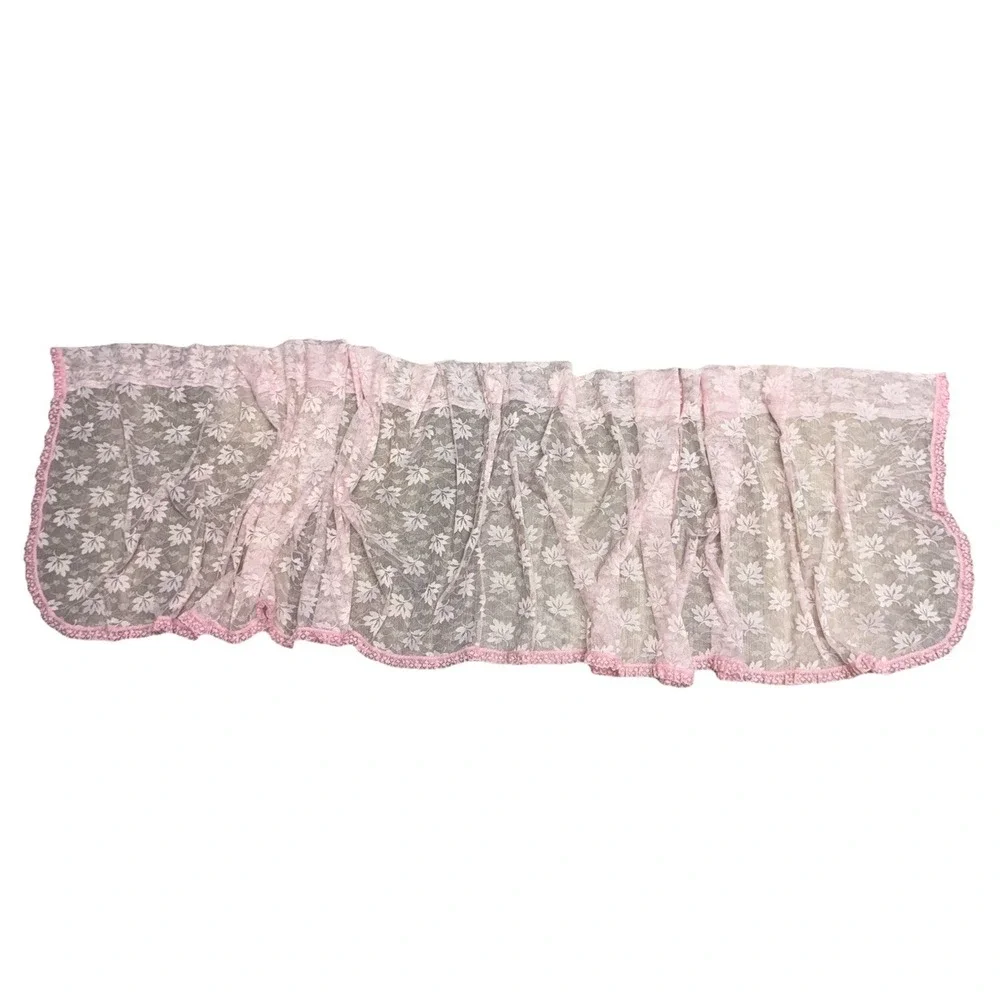 Vintage Curtain Valance Pink Lace Floral Long 138x24